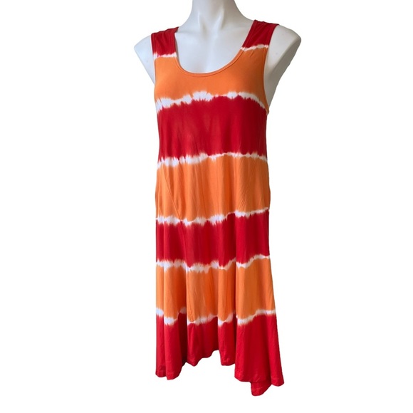 Ellen Tracy Modern Mango/Red Tie Dye Tank Summer Dress - Picture 3 of 11